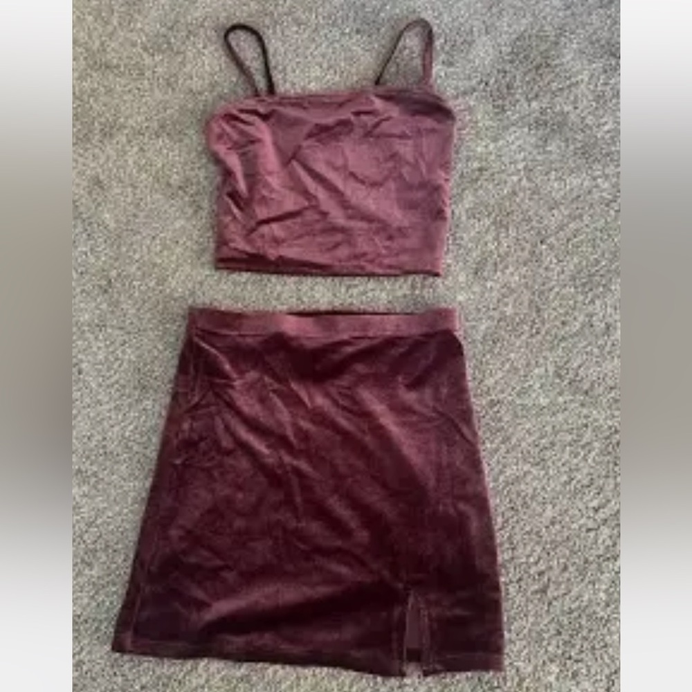 Forever 21 Deep Maroon Velvet Skirt Set